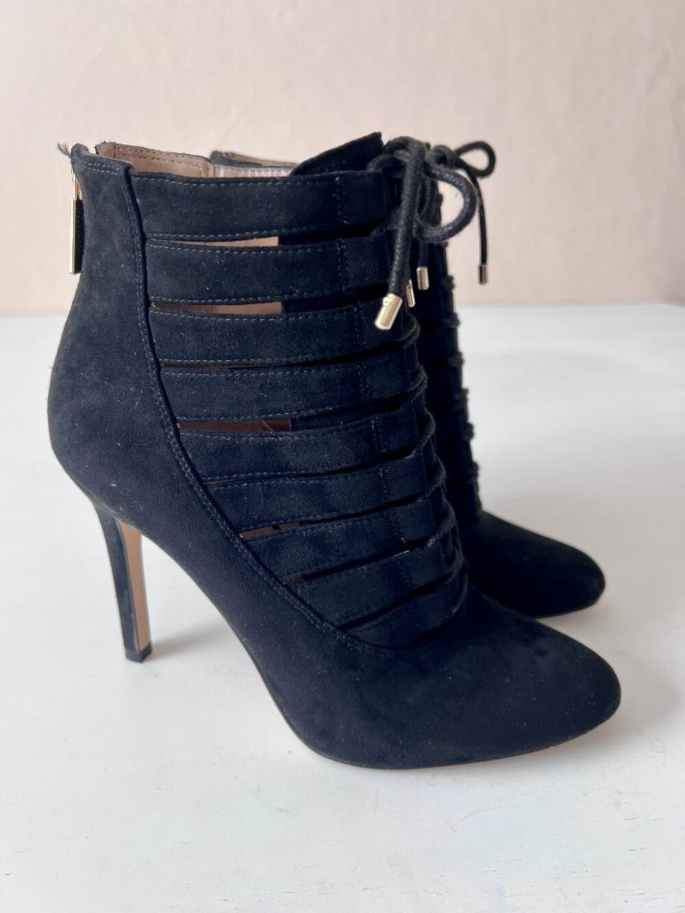 BCBGeneration Belini Suede Cage Lace-Up Booties - Size 8.5